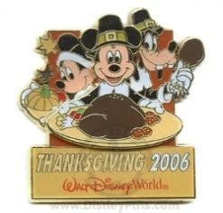 Disney Happy Thanksgiving Pin - 2006 Mickey, Minnie And Goofy