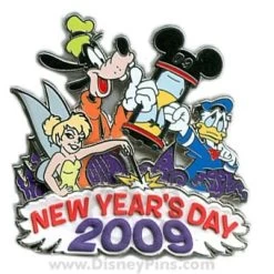 Disney New Year's Day Pin - Goofy, Donald Duck, Tinker Bell