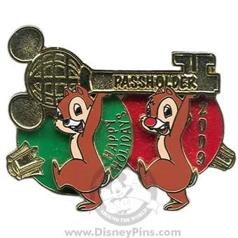 Disney Passholder Pin - 2009 Happy Holidays - Chip And Dale
