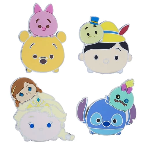 Disney 4 Pin Booster Set - Tsum Tsum - Frozen Stitch Pooh Pinocchio - Image 2