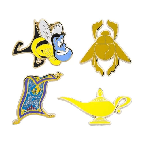 Disney 4 Pin Set - Aladdin Icons - Genie Lamp Magic Carpet Scarab