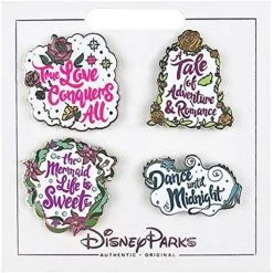 Disney 4 Pin Set - Princess Quotes Aurora, Belle, Ariel, Cinderella
