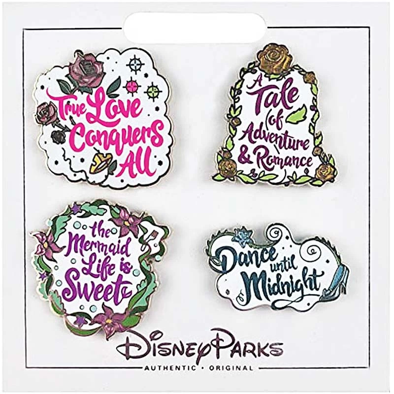 Disney 4 Pin Set - Princess Quotes Aurora, Belle, Ariel, Cinderella